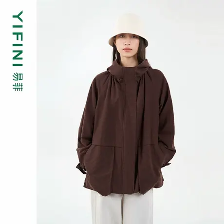 [专柜同款]Yifini/易菲木棉羊毛高级感宽松连帽外套2025秋季新款商品大图