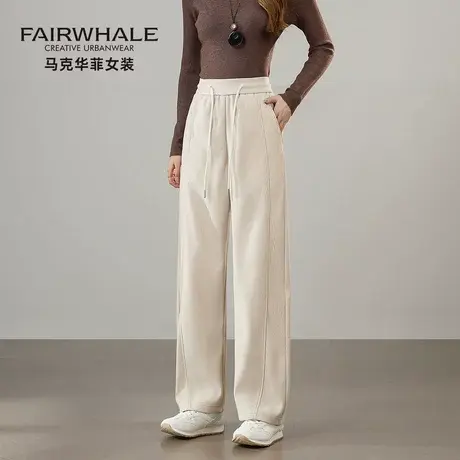 马克华菲窄版阔腿裤女2025新款秋季宽松卫裤小个子高腰直筒休闲裤商品大图