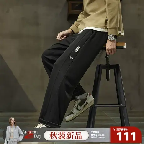 唐狮2025休闲长裤男士休闲风高级时尚百搭显瘦黑色直筒裤阔腿长裤商品大图