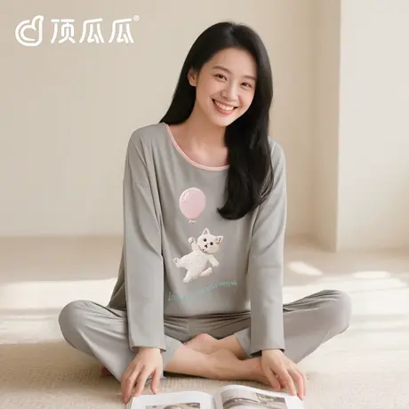 顶瓜瓜女士睡衣秋季长袖长裤套装大码纯棉2025新款女可外穿家居服商品大图
