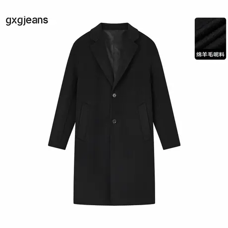 gxg.jeans男装秋冬款羊毛单排扣商务西装领长款双面呢大衣图片