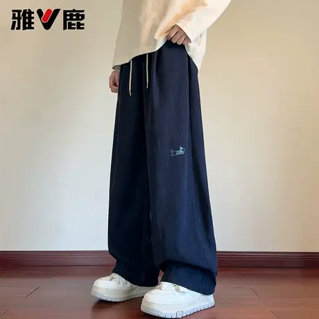 雅鹿弯刀宽松阔腿休闲卫裤2026春夏新款男时尚百搭显高绣花长裤潮商品大图