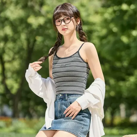 唐狮夏季新款吊带背心女士针织内百搭条纹打底小背心外穿美背TD图片