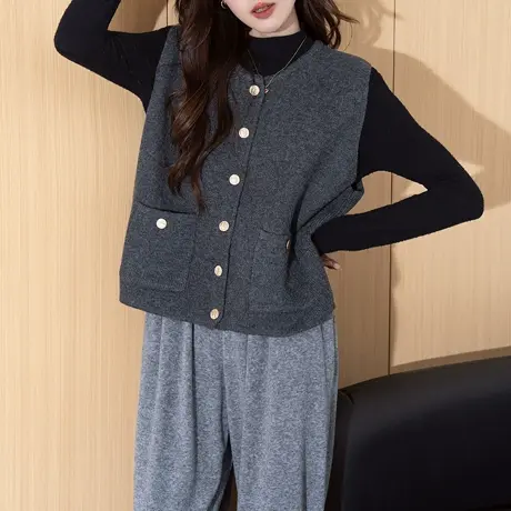 唐狮秋冬毛衣女灰色洋气时髦马甲外穿高级感好看百搭针织上衣TM商品大图