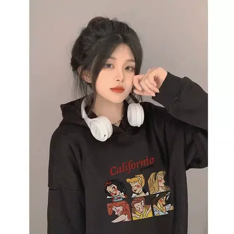 冬季搭配鲨鱼裤连帽卫衣女2023新款显瘦oversize黑色加绒加厚外套商品大图