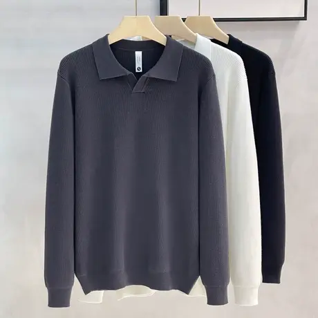 V领针织衫套头毛衣翻领重磅保暖男士POLO长袖美式复古秋冬毛衫男商品大图