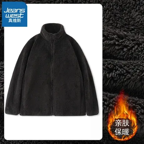 VR真维斯立领卫衣女2023新款冬季小个子宽松加绒加厚拉链开衫上衣图片