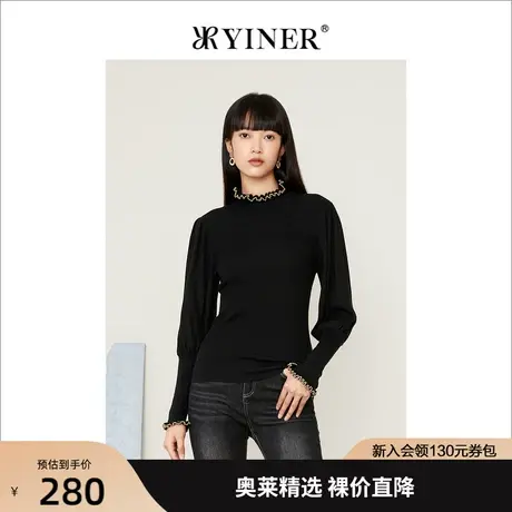 音儿美地女装2022秋季新款木耳花边长袖上衣保暖羊毛针织衫商品大图