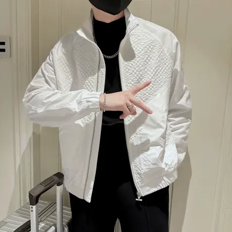 秋季外套韩版新款工装肌理感拼接夹克痞帅潮流上衣休闲ins男褂子图片