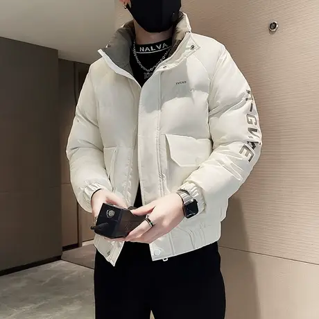 冬款棉衣男小众字母印花工装棉服外套短款痞帅立领加厚棉袄上衣图片