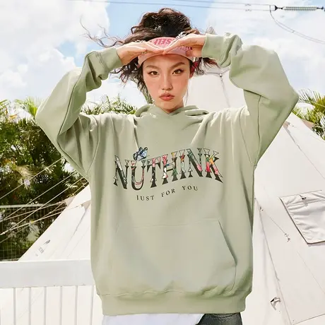 Nuthink大码蝴蝶绿色卫衣春季潮牌男潮2023新款加肥加大外套帽衫图片