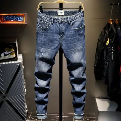 夏季款蓝色牛仔裤男潮流宽松直筒潮牌弹力男士高端长裤子男百搭款商品大图