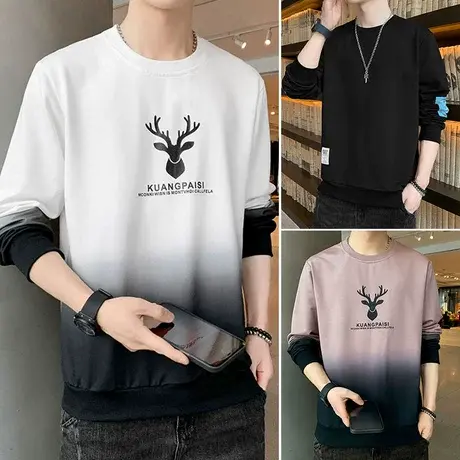 加绒加厚卫衣长袖T恤男秋冬季男士保暖秋衣内搭打底衫秋装上衣服商品大图