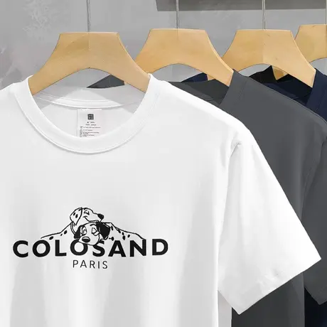 230g重磅纯棉短袖t恤男圆领白色上衣服夏季美式潮牌印花半袖体恤商品大图