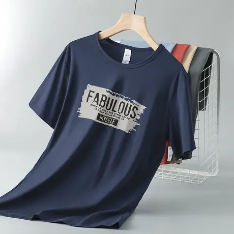 莫代尔男士短袖t恤冰丝凉感上衣服潮牌速干圆领半袖潮流夏季体恤商品大图