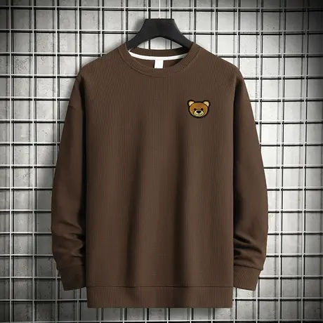 2024新款华夫格小熊卫衣男潮牌圆领无帽上衣长袖t恤宽松潮流百搭商品大图