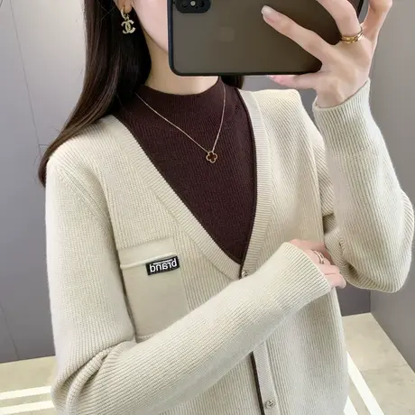 半高领毛衣女士假两件上衣秋冬2024新款爆款洋气内搭针织打底衫潮商品大图