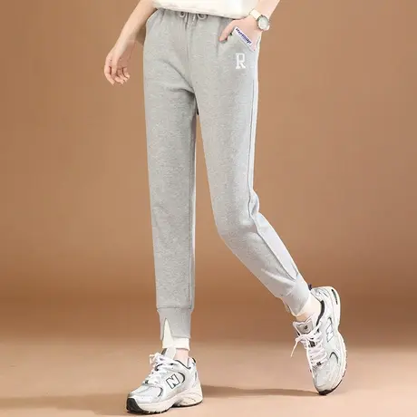 韩潮袭人松紧腰刺绣休闲运动裤子女2024春季新款显瘦哈伦束脚卫裤图片