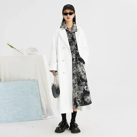 omont蛋挞家 复古休闲双层领大摆中长款风衣2023新款春款宽松外套图片