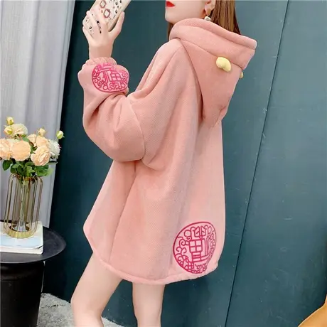 慵懒风福字连帽卫衣女秋冬2021年新款韩版宽松设计感洋气外套上衣商品大图