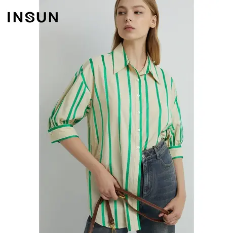 INSUN恩裳线上专选春季棉质条纹衬衫图片