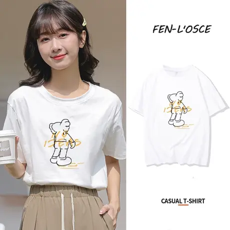 白色短袖t恤女oversize2023年夏季新款半袖宽松大码纯棉上衣ins潮商品大图