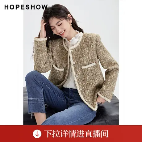 【直播专享】冬季香风亮丝单排扣圆领一手长外套90123330406红袖商品大图