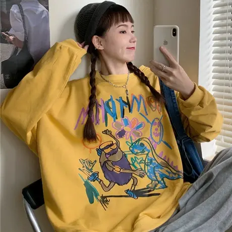 oversize卫衣女2020春秋薄款宽松韩版bf慵懒风盐系上衣外套潮ins图片