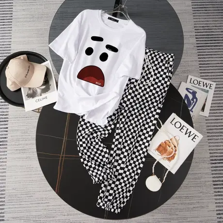 纯棉运动服套装跑步女2023新款夏季宽松短袖短裤小个子休闲两件套商品大图