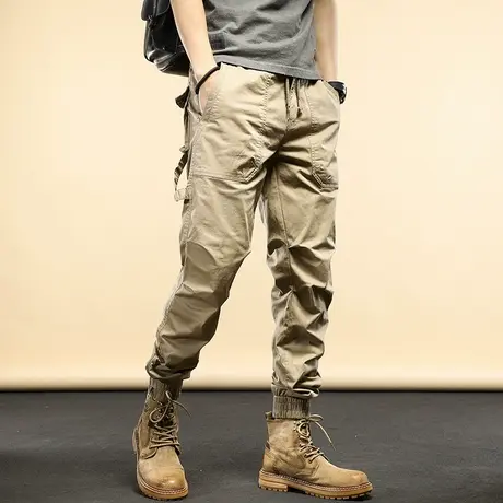 美式卡其色工装裤子男2022秋季新款潮流男士休闲裤宽松小脚束脚裤商品大图