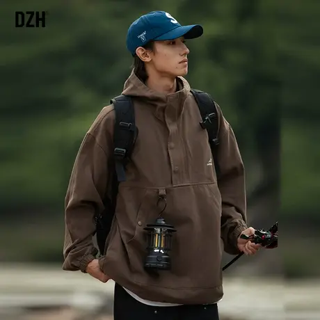 男士山系户外冲锋衣外套男春秋潮高级感半拉链套头夹克上衣连帽衫商品大图