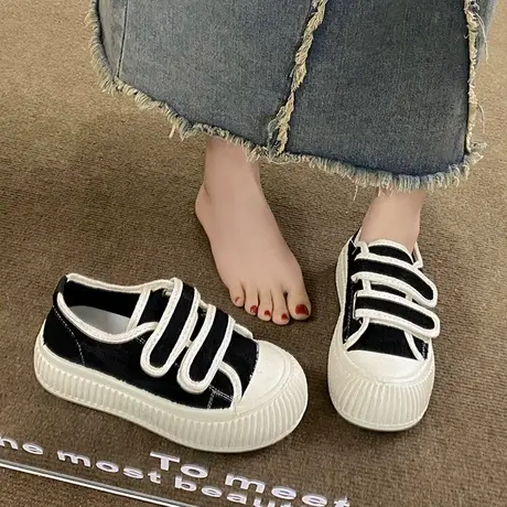 鞋子女春秋季大头帆布鞋女2024新款爆款夏魔术贴厚底百搭小白鞋女商品大图