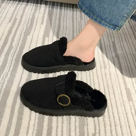 永希包头半拖鞋女新款外穿2023年冬季平底休闲百搭ins时尚毛毛鞋商品大图