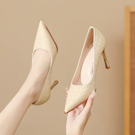 法式高跟鞋女设计感小众2024秋冬新款时尚尖头细跟软皮通勤工作鞋图片