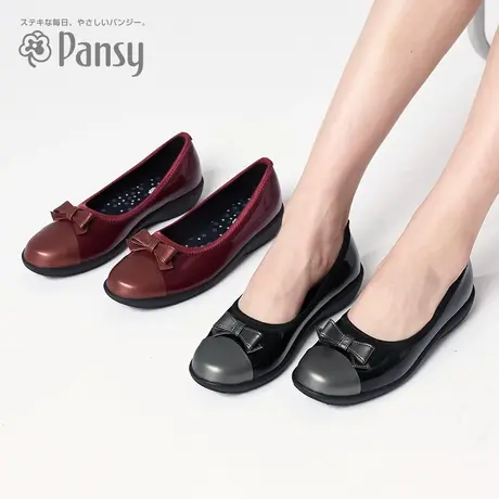 Pansy日本女士雨鞋拼色亮面外穿防水防滑轻便浅口晴雨鞋通勤单鞋商品大图