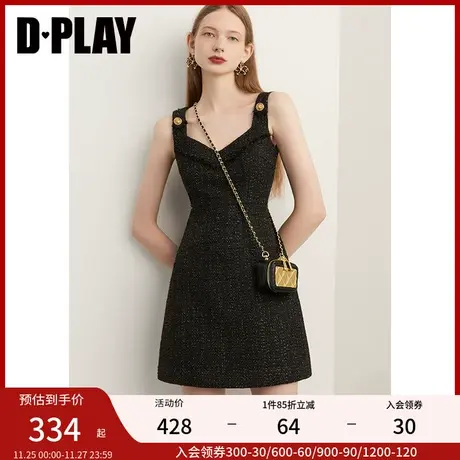 DPLAY【黑标】秋装新款法式经典黑小香风粗花呢无袖连衣裙图片