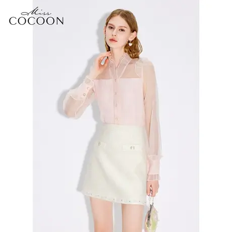 MISSCOCOON【繁花之境】24春新款浪漫仙气立领荷叶边雪纺衬衫商品大图