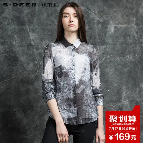 sdeer圣迪奥印花韩范长袖衬衫S16180555图片