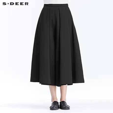 sdeer圣迪奥2019春装简约垂坠高腰OL阔腿裤九分裤女S17180803商品大图
