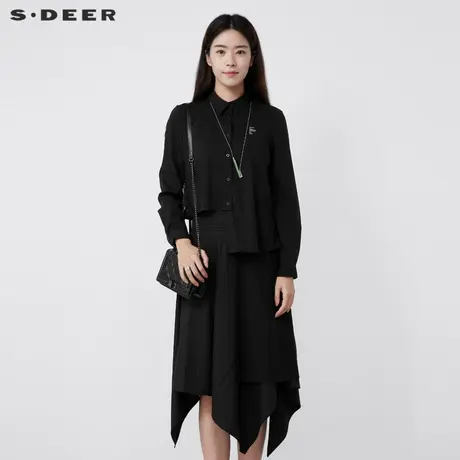 【直播间专属】sdeer圣迪奥翻领网纱拼接字母长款衬衫S201Z0508图片