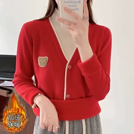 半高领加绒毛衣女秋冬加厚内搭2023年新款一体绒假两件保暖衣冬装商品大图