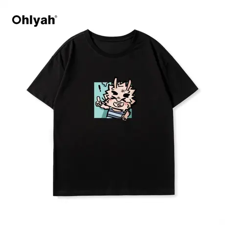 Ohlyah春夏新款美式学院风短袖T恤男女款体恤圆领重磅情侣上衣ins商品大图