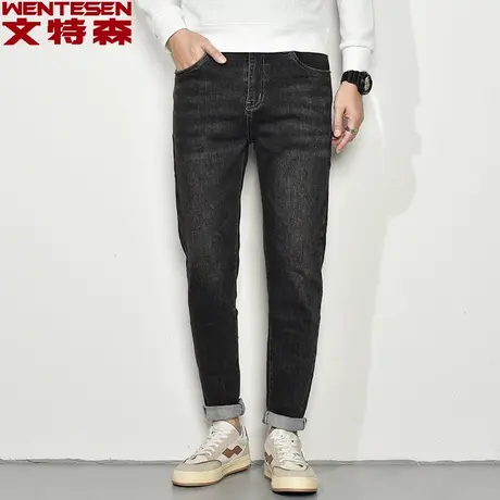 秋冬新款男士牛仔裤时尚直筒修身潮流休闲学生显高显瘦男装长裤子图片