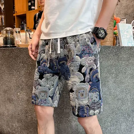 2023夏季潮牌INS高级质感花色重工织花小熊五分休闲气质中裤短裤商品大图