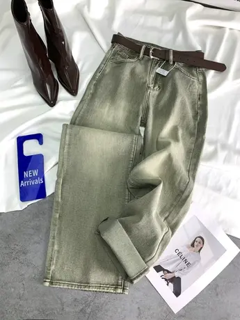 港风多口袋高腰牛仔裤女2024春季新款显瘦垂感直筒裤拖地阔腿长裤图片