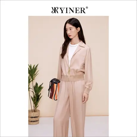 【醋酸系列】YINER音儿女装夏季通勤时尚西装领拉链短外套商品大图
