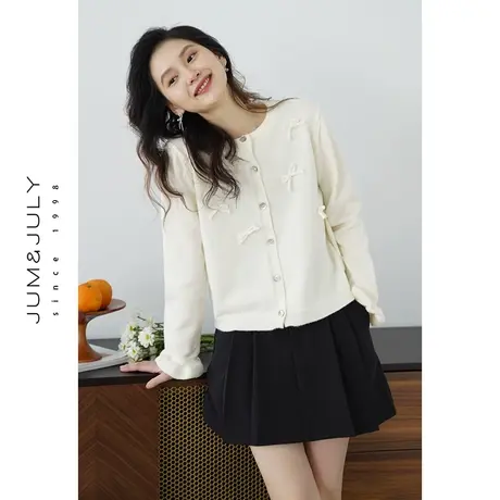 嘉茱莉2024新款立体蝴蝶结毛衣开衫外套女圆领针织衫设计感上衣商品大图