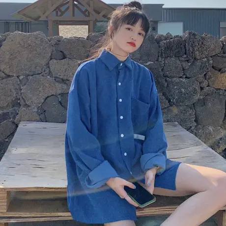 灯芯绒衬衫女外穿秋冬百搭复古港味风韩版宽松设计感小众上衣外套商品大图