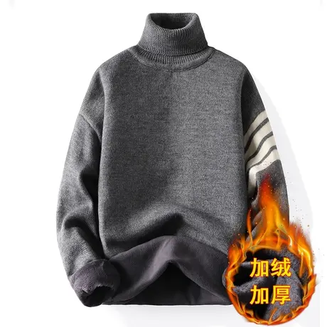 冬季高领毛衣男加绒加厚保暖上衣潮青少年学生纯色打底衫内搭线衣商品大图