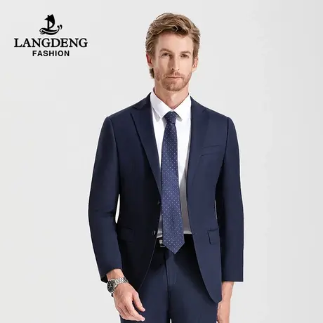 浪登西服套装秋季新款男士商务修身正装新郎免烫易打理西装两件套商品大图